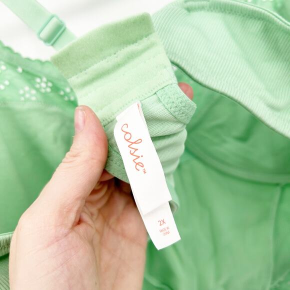 Colsie Womens Coquette Eyelet Corset Bralette Crop Top Size 2X‎ Mint Green - Picture 8 of 12